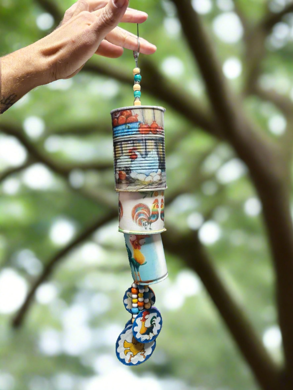 Decoupage wind chime chicken theme