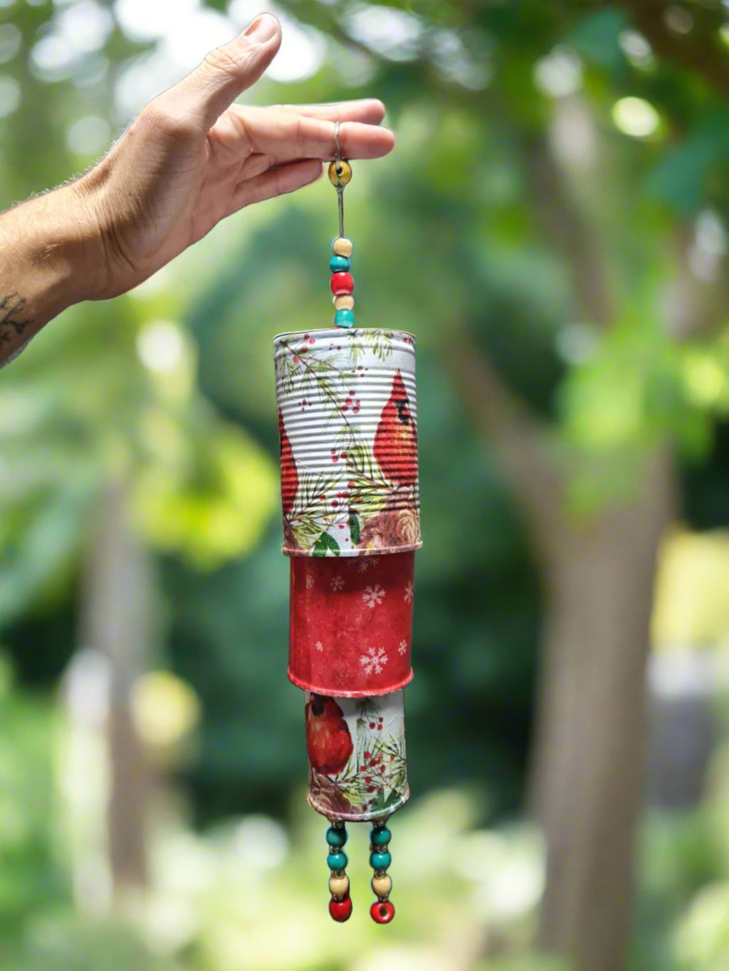 Decoupage wind chime bird theme