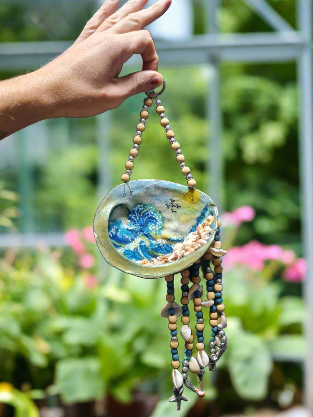 Decoupage seashell wind chime